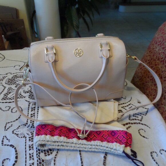 Tory Burch Pale Pink Saffiano Leather Top Handle Bag Medium - Picture 1 of 16